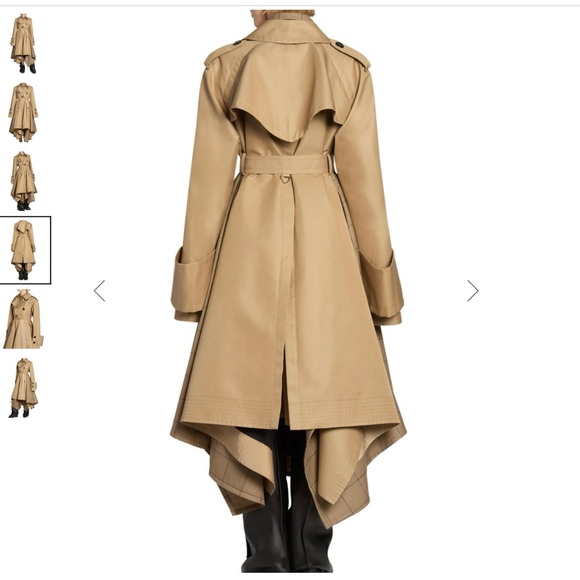 FW24 Sacai Windowpane Gabardine Cotton & Wool Double Breasted Khaki Trench Coat - Picture 3 of 7